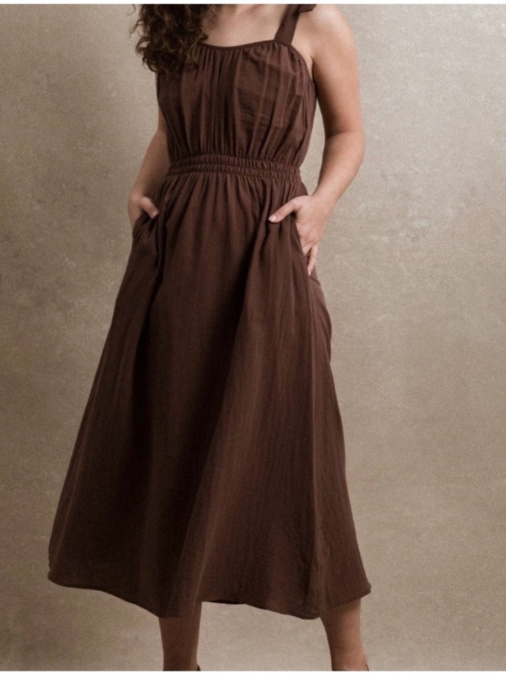 Neuflora Brown Tie-Shoulder Cheyenne cotton Sundress - Women's XS